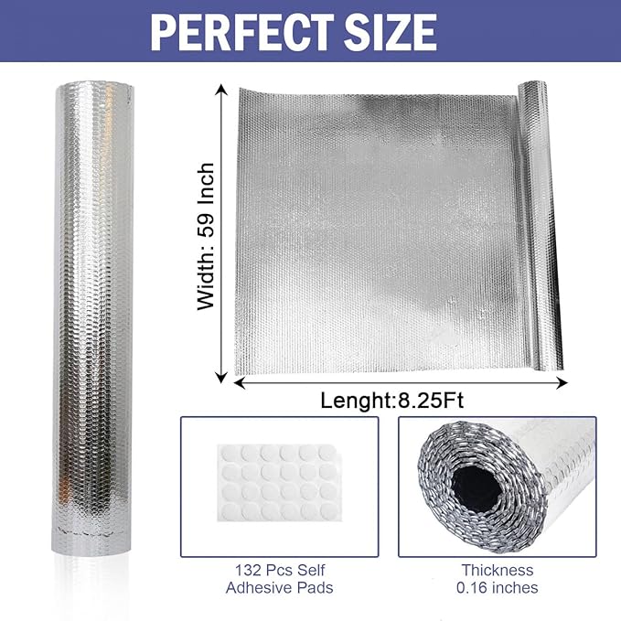 YoleShy Double Reflective Insulation 59 in X 8.25 FT RV Window Insulation for Summer Heat Reflective Window Film for Roof, Car, Garage Doors