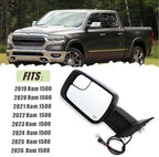 Left Driver Side Mirror Compatible With 2019 2020 2021 2022 2023 2024 2025 2026 Ram 1500 With Power Folding Heated Turn Signal Puddle Light Temperature Sensor Chrome Replace#68462769AB(8+6Pins)
