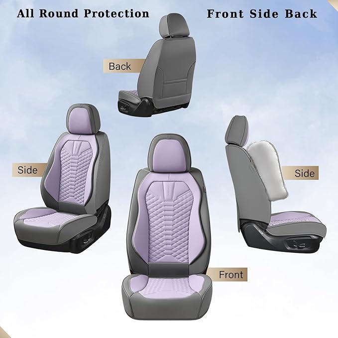 Coverado Car Seat Covers, Front Seat Cover, Waterproof Nappa Leather Seat Covers for Cars, Driver Car Seat Protectors, Gray a