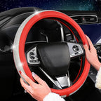 Bling Diamond Leather Steering Wheel Cover for Women Girls with Crystal Rhinestones, Universal Fit 14.5-15 Inch Car Steering Wheel Cover Accessories
