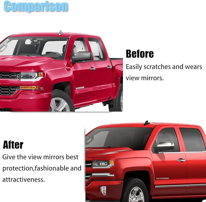 AUCERAMIC Chrome Top Half Mirror Cover Caps Fit for 2014-2018 Chevy Silverado 1500 2500HD 3500HD GMC Sierra 1500 2500HD 3500HD