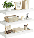 Set of 3 Farmhouse Solid Wood Floating Shelves 22.5 inch White Wall Mounted Storage Shelves for Bathroom Over Toilet, Bedroom