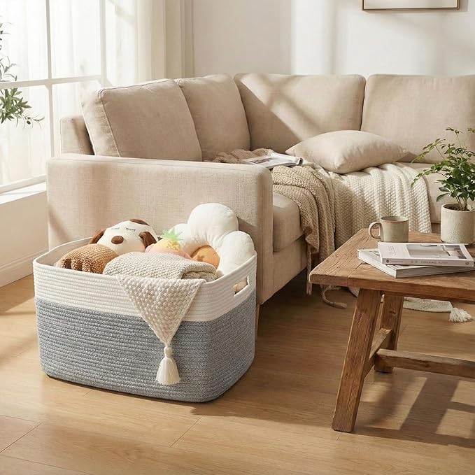 JMvicyroam Woven Blanket Basket,96L Large Storage Bin for Blankets Toys Clothes,Decorative Rope Basket for Living Room Bedroo