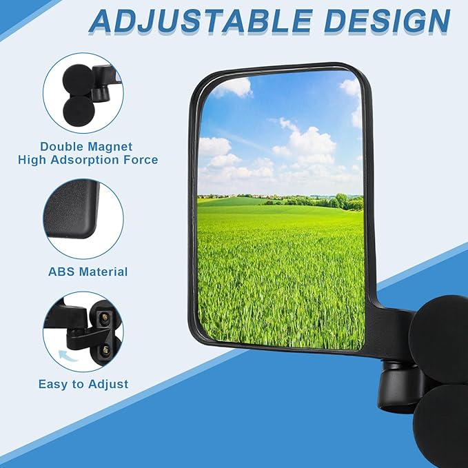 Tractor Mirror Magnetic, Strong Magnetic Mirrors for Forklifts, External Reflective Strips on Mirrors, No Installation Required, 1 Pair (Right and Left)