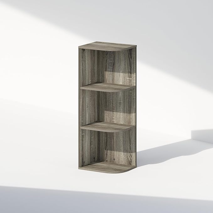Furinno Reed Corner Shelf, 3-Tier Corner Bookshelf, Book Shelf, Corner Shelves, Storage Rack, for Organization and Storage, H