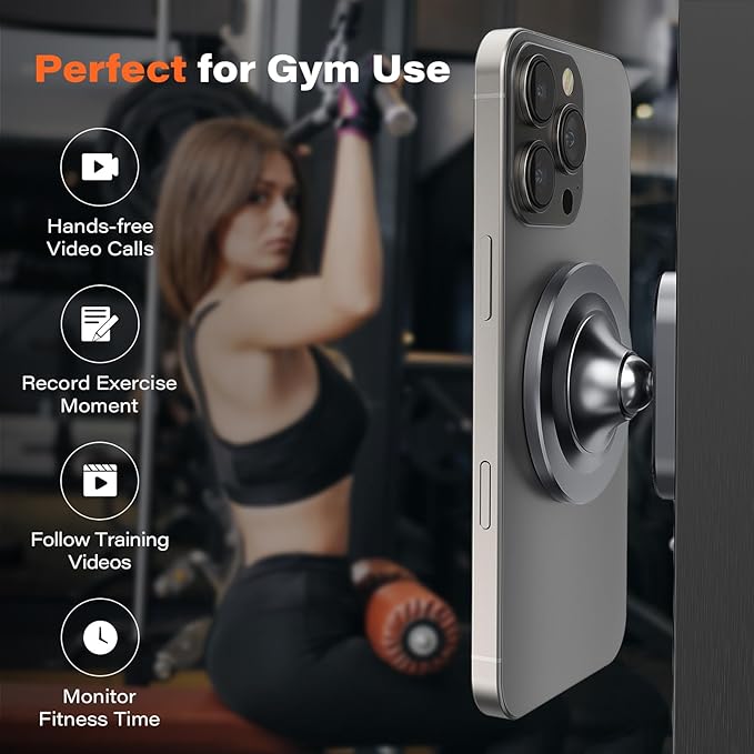 A2C All-Metal Gym Magnetic Phone Holder for MagSafe,High-End Workout Essentials for Men Women,[Dual N54 Magnet] Portable Phone Mount Gym Accessories Compatible with iPhone 17 16 15 14 13 12 (Gray)