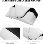 Sunglass Holder for Car Visor, Magnetic Auto Sun Visor Eyeglass Organizer with Dual Back Clips, Leather Glasses Protective Storage Case Universal for Most Vehicles Visors (White)