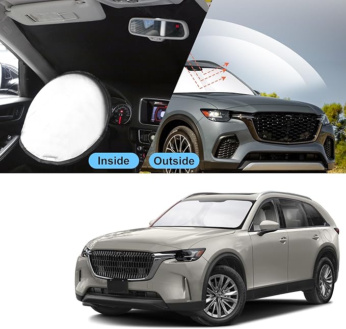TINGLU Sun Shade for Mazda CX90 CX-90 2024 2025 2026 Accessories Windshield Sun Shade Window Shade UV Rays Protection Sun Visor Cover with Steering Wheel Sunshade Storage Bag