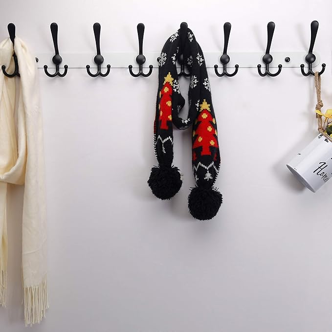 Dseap Coat Rack Wall Mount - 29.5” Long 8-Tri-Hooks Heavy Duty Coat Hanger Rail Wall Hooks for Hanging Coats Hats Clothing Cl
