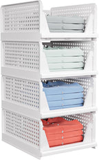 4 Pack Stackable Closet Storage Basket - Stackable Storage Bins, Multifunctional & Foldable Closet Organizer Divided, Wardrob