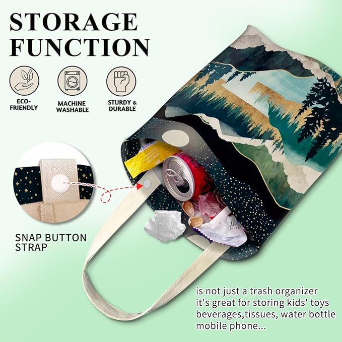 Car Trash Can, Cute Car Trash Bag, Hanging Car Organizer and Storage Bag, Trash Bin for Car Accessories, Vehicle, Travelling, Camping Night Forest Mountain