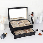 Meangood Jewelry Box Organizer for Women, 2 Layer Large Jewelry Storage Case, Rustic Wooden Jewelry Box with Mirror & Ring Tr