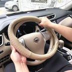 Moyishi Top Leather Steering Wheel Cover Universal Fit Soft Breathable Steering Wheel Wrap (Cream-Colored)