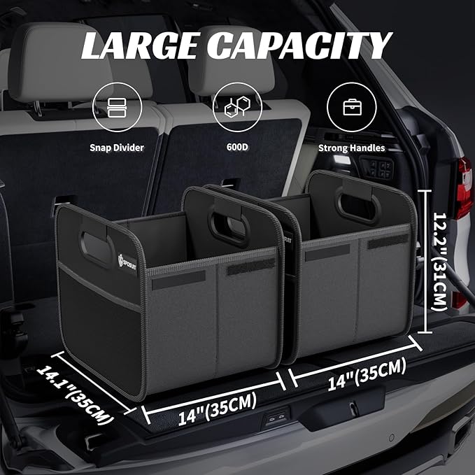 Sposuit Trunk Organizer for Car - Collapsible Split Trunk Storage with Reinforced Handles, SUV Trunk Organizers for Grocery
