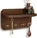 Key Holder Wall Mount, Solid Wood Key Holder for Wall with 4 Brass Hooks & Hidden Magnets, 15° Incline Hooks & Grooved Design