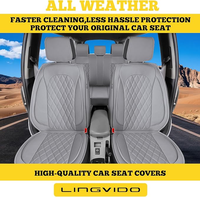 LINGVIDO Car Seat Covers Full Set (5 Seats) - Premium Perforated Nappa Leather, Waterproof Shield, Omni-Adapt Fit SUVs Sedans