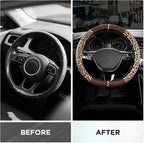 Road Comforts Leopard Steering Wheel Cover for Women, Cute Anti-Slip Microfiber Leather, Fits D Shape Flat Bottom Steering Wh