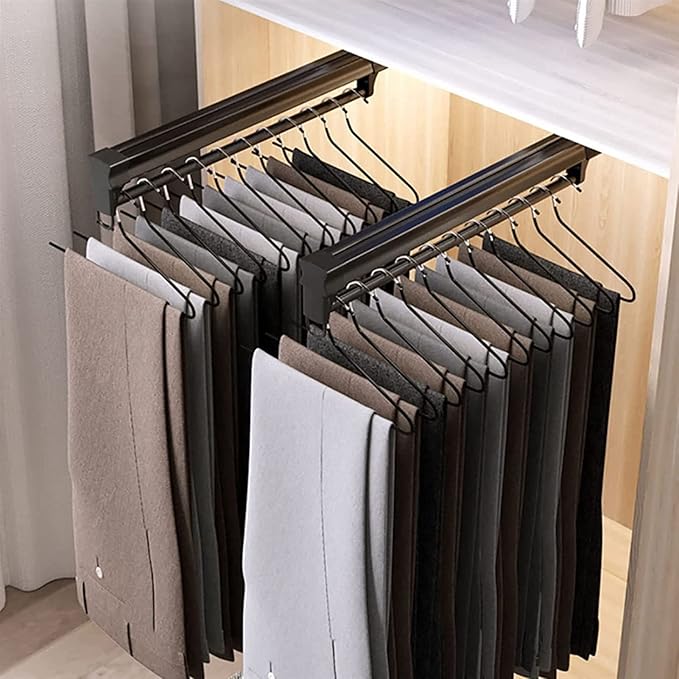 Pull Out Clothes Rail Extendable Pull Out Closet Rod - Adjustable Clothing Organizer Holder, Steel Wardrobe Rail Tube, Extend