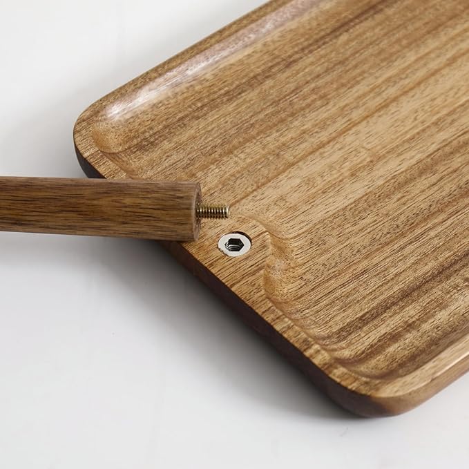 Solid Acacia Wood Key Tray and Bowl for Entryway Table - Jewelry Tray With 3 Hooks, Open Storage for Wallet, Glasses, Watches