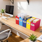 Colorful Cardboard File Organizer, Storage Box for Hanging File Folders Letter Size, Portable Document Organizer with Handle 