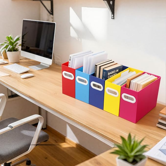 Cardboard File Organizer, Storage Box for Hanging File Folders Letter Size, Portable Document Organizer with Handle for Home,