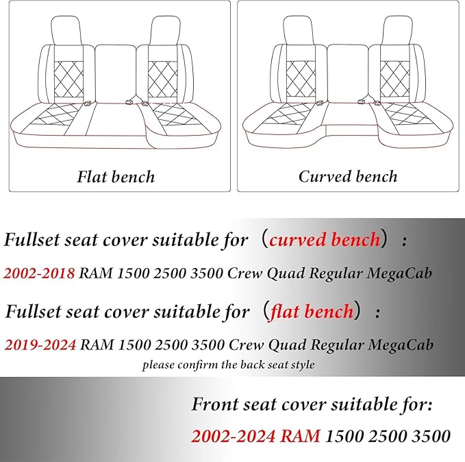 Coverado Car Seat Covers Compatible with Dodge Ram 2002-2026 1500 2500 3500 Pickup Limited Laramie Big Horn Waterproof Leathe