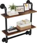 Merapi 24" Industrial Floating Shelves with Tower Bar, Pipe Shelves for Wall, 2 Tier Rustic Wood Wall Shelves for Home Décor,