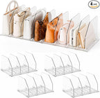Yieach 4 Pack Acrylic Purse Organizer for Closet,Adjustable Purse Dividers and Handbags Storage Organizer,Clear Shelf Divider