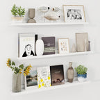 Axeman 40 Inch Floating Shelves | White Picture Ledge Shelf Set of 3 | Rustic Wood Wall Shelves with Lip | 40" White Picture 