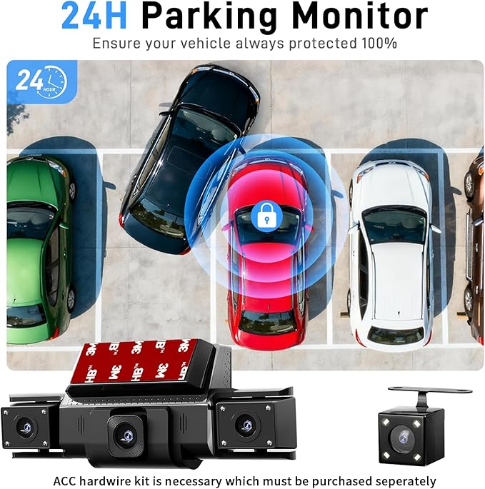 4 Channel Dash Cam 360 View Front Rear Left Right Car Camera,GPS and 5GHz Band WiFi,APP Control,G-Sensor,24H Parking Mode,8PC