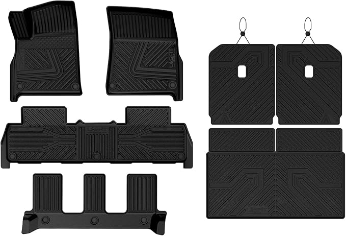 LASFIT Floor Mats&Trunk Mat&Backrest Mat for Rivian R1S 2024 2023 2022, TPE All Weather Floor Mats Custom Fit Floor Liner&Cargo Mat for R1S 2022-2024 Full Set Car Mats and Cargo Liner