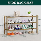 Smiry Shoe Rack, 3 Tier Thick Long Bamboo Shoe Organizer, Stackable Free Standing Wooden Shoe Storage Shelf for Closet, Entry