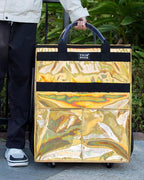 Reusable Grocery Bag with Wheels (Large, Glitter Gold), Rolling Shopping Bag with 8 Pockets and Zipper Cover Foldable Rolling Tote for Women, Travel, Garden, Carries Up to 76LBS