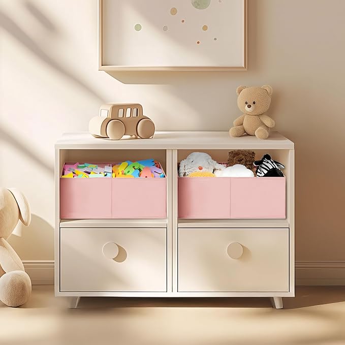 DIMJ Large Closet Shelf Organizer Bins 6 Packs with Handles and Divider, Fabric Trapezoid Storage Baskets, Foldable Clothes C