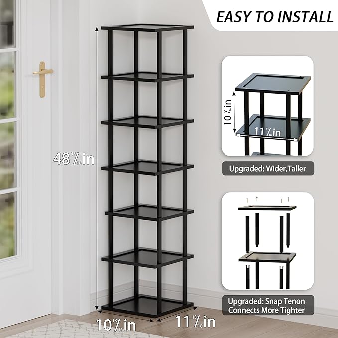 Vertical Tall Shoe Rack Organizer for Entryway -7 Tier Free Standing Slim Narrow Bamboo Wood Corner Stackable Shoe Boots Stor