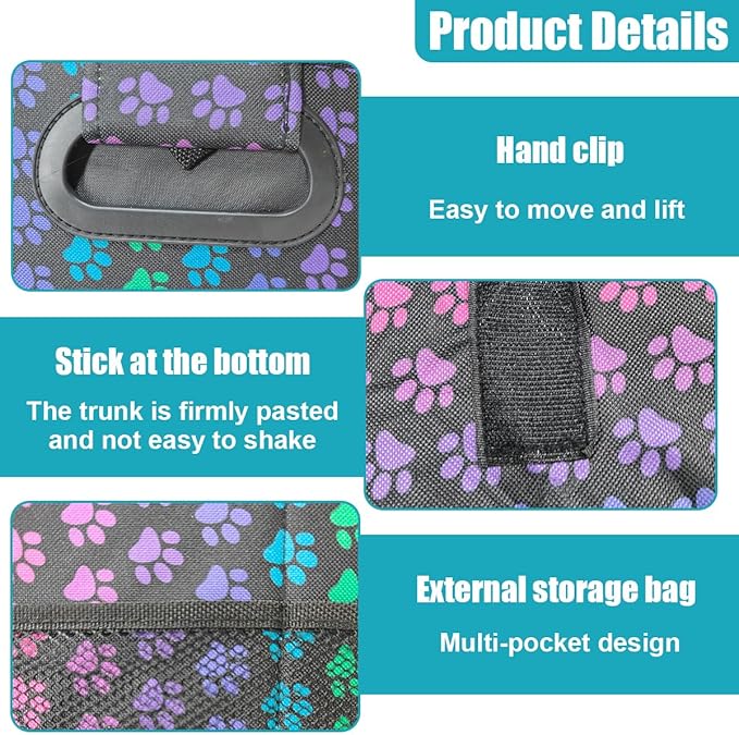 Car Trunk Organizer, Collapsible Multi-Compartment Auto Storage Box with 4 Pockets, Waterproof Oxford Fabric Car Trunk Container