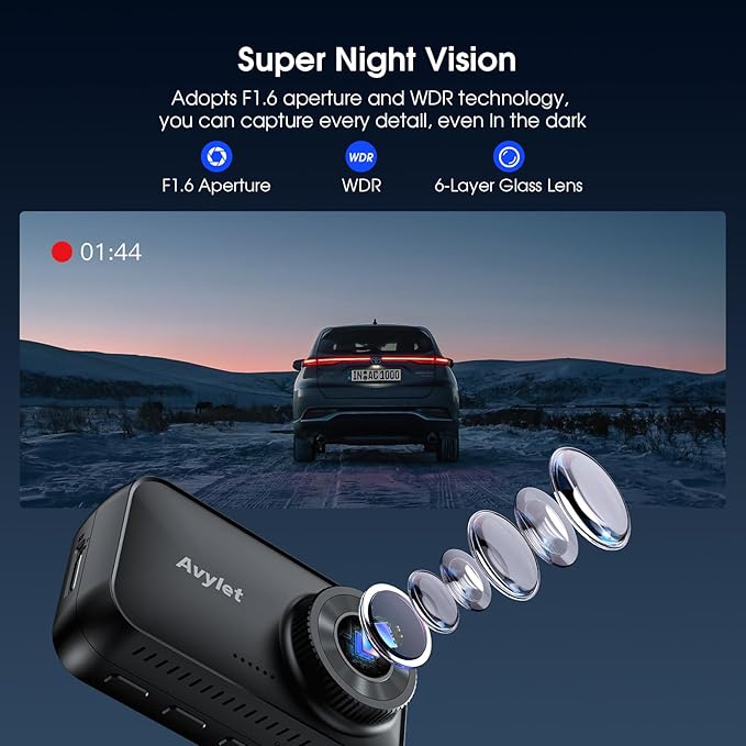 Avylet 4K/2.5K+1080P Dash Cam Front and Rear, 5G WiFi APP Dash Camera for Cars with 64GB Card, ADAS Lane Assist, 2.7”IPS Scre