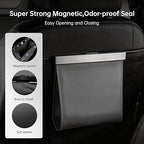 Leather Car Trash Can with Smart LED Light & Magnetic Closure, Hanging Car Trash Bag, Small Car Trash Can, Leak-Proof, Odor-Lock Car Trash Bin for Any Cars, Sedans, SUVs, Trucks, Black