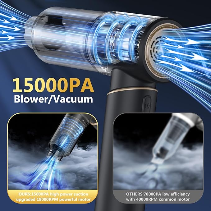 Car Vacuum Portable Cordless with 15000Pa Strong Suction, Handheld Vacuum Cleaner 4-in-1 Cordless Vacuum with 2 Suction Modes