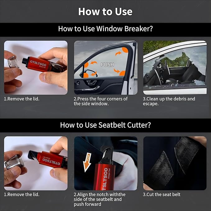 Window Breaker Seatbelt Cutter, Car Safety Hammer Life Escape Tool 2-in-1 Portable, 2 Pack Automotive Emergency Glass Breaker
