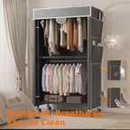Homdox Garment Rack with Cover, Heavy Duty Clothing Rack for Hanging Clothes, Portable Closet Wardrobe, Double Rods Garment R