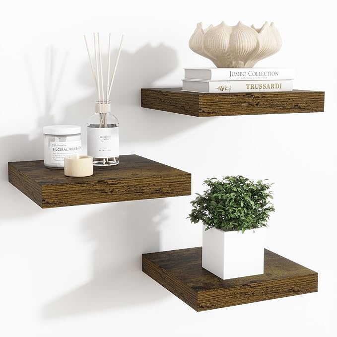 Fun Memories Floating Shelves for Wall - 7.5 Inch Square Shelves with Invisible Brackets, Small Wall Shelf for Living Room, B