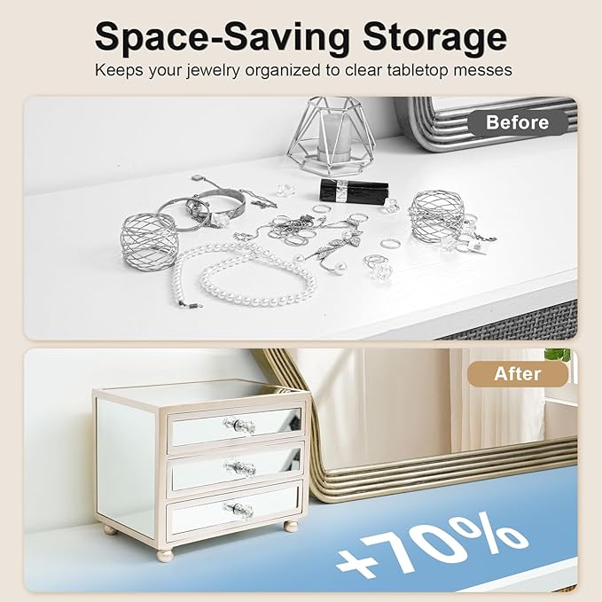 Gifturbo 3-Layer Jewelry Organizer, 3 Drawers Jewelry Box for Women Mirror Storage Box for Necklace Earrings Rings Bracelets,