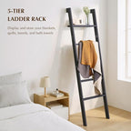 Blanket Ladder with Top Shelf, 5-Tier Wood 64” Decorative Ladder for Living Room Throws, Bedroom Quilt, Bathroom Towel & Toil