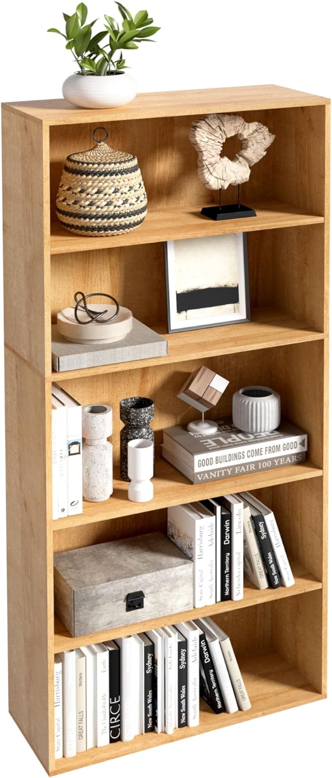 5 Tier Book Shelf,Wooden 5 Cube Storage Organizer,5 Tier Low Bookcase Storage Display Organizer, 54 Inch Versatile Cubes Shel
