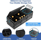 MEI&CO Car Trunk Organizer - 2.5mm PP Board Built, 35L Leakproof Cooler, 105L Capacity, 2 Tie-Down Straps, 4 Adjustable Divide