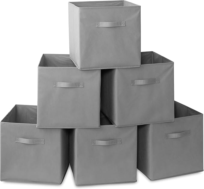 Casafield Set of 6 Collapsible Fabric Cube Storage Bins, Gray - 13" Foldable Cloth Baskets for Shelves, Cubby Organizers & Mo