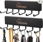 SCUNDA Wooden Key Holder with Metal Hooks,No Drill Adhesive & Screws, Wall Mount Entryway Organizer for Keys, Coats, Hats, Ru