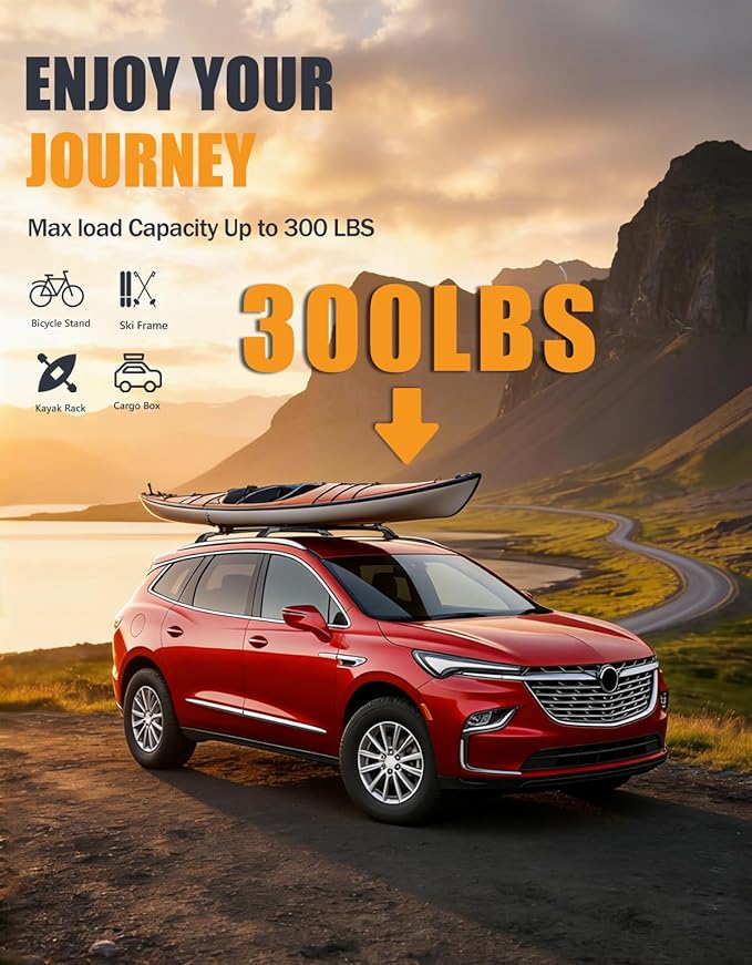 KINGGERI 300lbs Roof Rack Cross Bars Compatible with Buick Enclave 2018-2024 (with Flush Side Rails), Heavy Duty Aluminum Roof Rails Crossbars Luggage Cargo Carrier Rooftop Car SUV Black Accessories