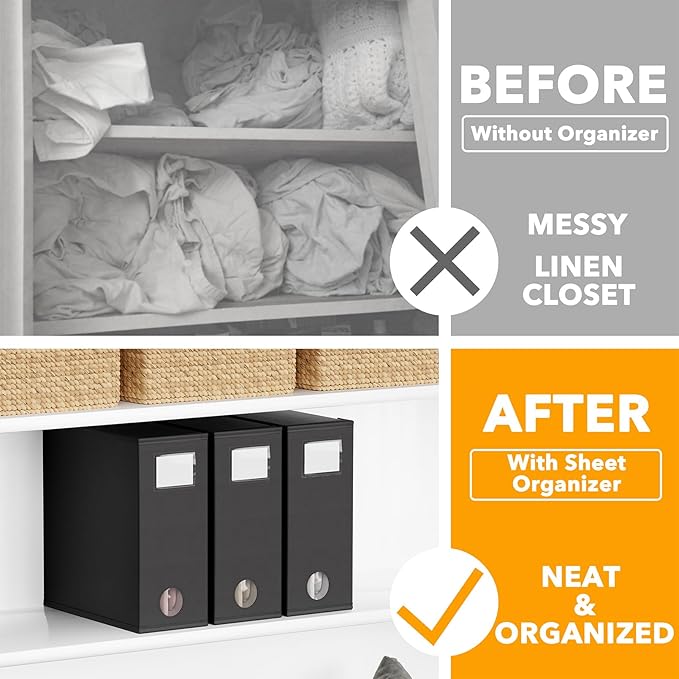 SpaceAid 3 Pack Bed Sheet Organizers and Storage, Foldable Organizer for Linen Closet, Set Folder Keeper With Window XL (Quee